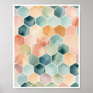 Minimalistisches Aquarellmuster aus Hexagonen Poster