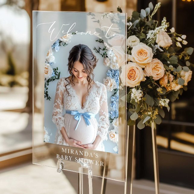 Minimalistisches Arch Baby Dusche Foto Willkommen Acrylschild (Von Creator hochgeladen)