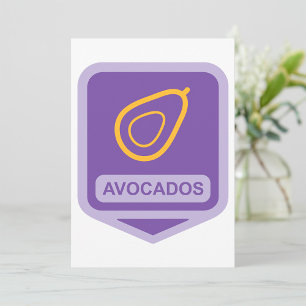 Minimalistisches Avocado-Abzeichen in Lila und Gol Einladung