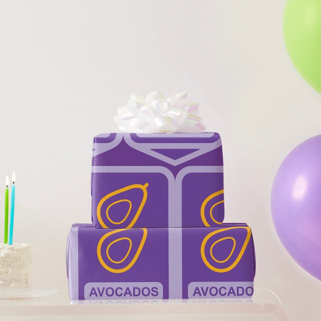 Minimalistisches Avocado-Abzeichen in Lila und Gol Geschenkpapier (Von Creator hochgeladen)