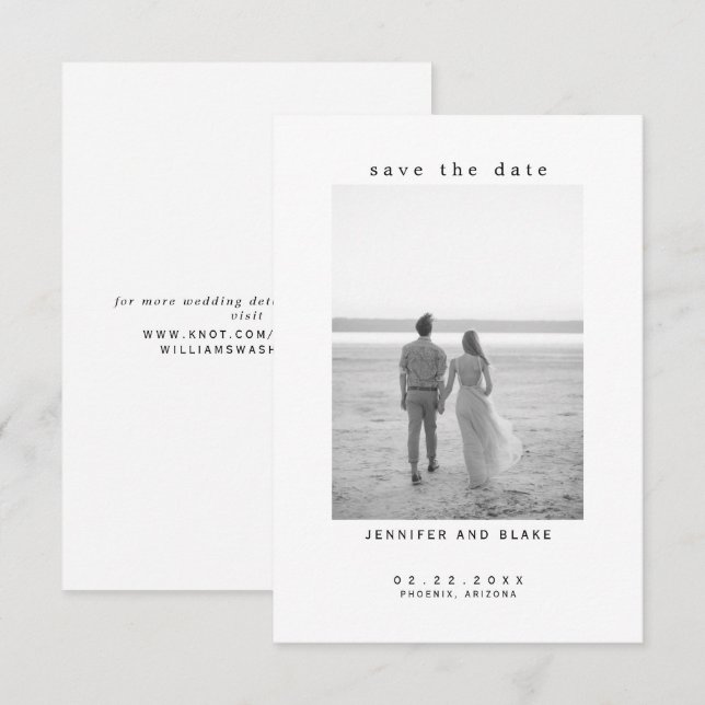 Minimalistisches B/W-Foto Hochzeit Sichern Sie das (Vorne/Hinten)