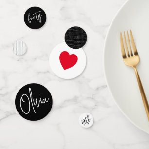 Minimalistisches B&W Geometric 40. Geburtstag Rote Konfetti