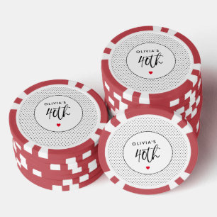 Minimalistisches B&W Geometric 40. Geburtstag Rote Pokerchips