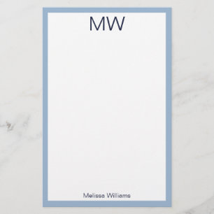 Minimalistisches Baby Blue & White Mit Monogramm Briefpapier