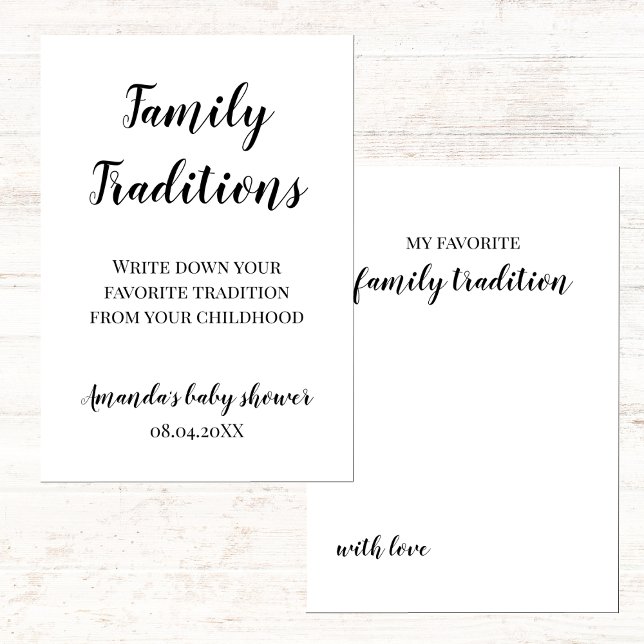 Minimalistisches Baby Duwer Family Tradition Spiel Karte (baby shower game family traditions, minimalist black and white gender neutral)