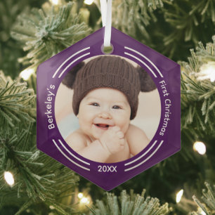 Minimalistisches Baby-Foto Lila Erste Weihnachtsfe Ornament Aus Glas