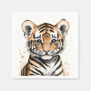 Minimalistisches Baby Tiger Gesicht in Tinte und W Serviette