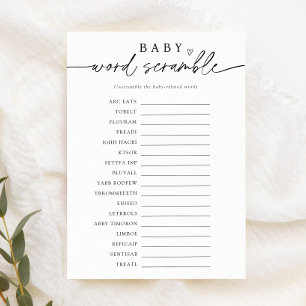 Minimalistisches Baby Word Scramble Game Einladung