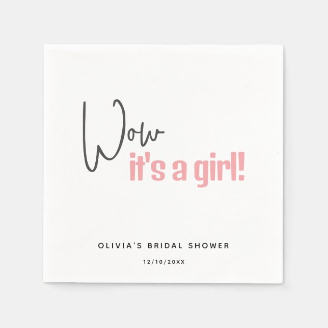 Minimalistisches Babydusche Rosa Es ist ein Mädche Serviette (Vorderseite)