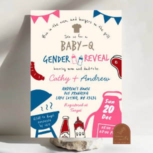 Minimalistisches BabyQ-Gender-Bericht Einladung