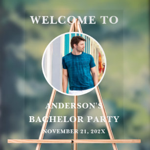Minimalistisches Bachelor Party Round Foto Willkom Acrylschild
