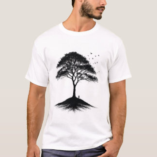 Minimalistisches Baum- und Vögel-T-Shirt | T-Shirt