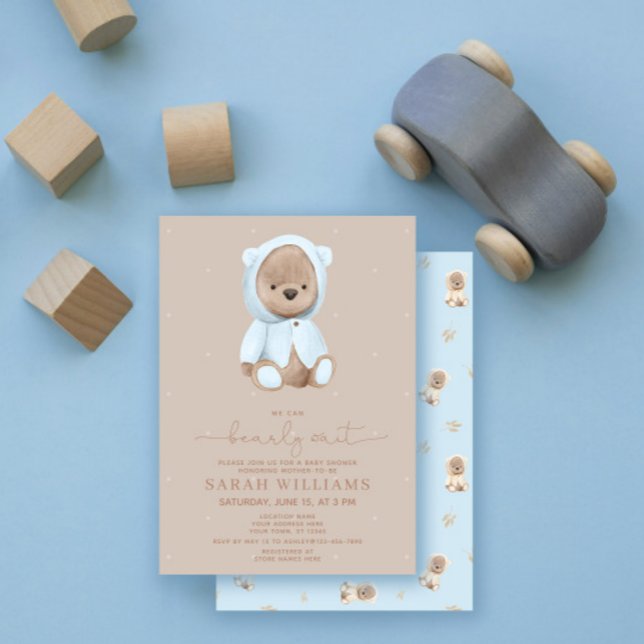 Minimalistisches Bearly Wait Dusty Blue Baby Dusch Einladung (Von Creator hochgeladen)