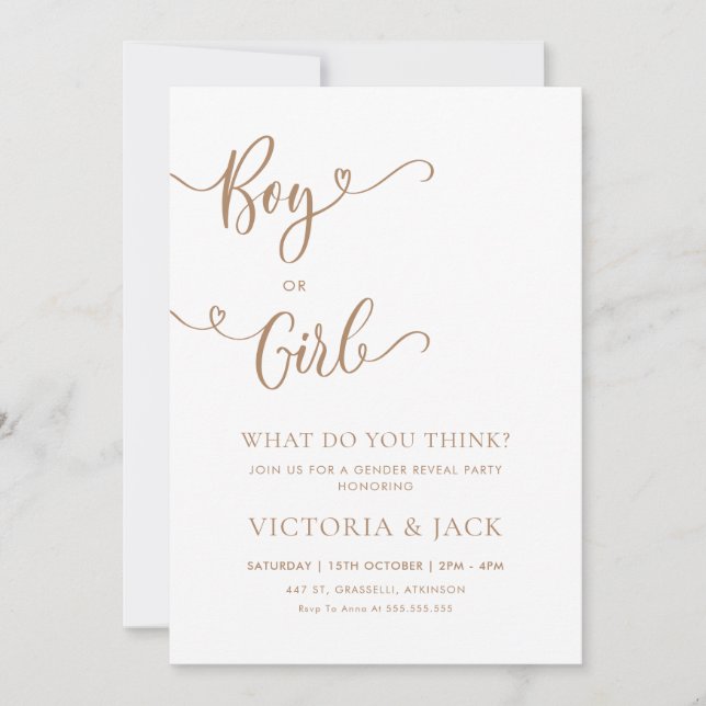 Minimalistisches Beige-Gender-Party für Jungen ode Einladung (Vorderseite)