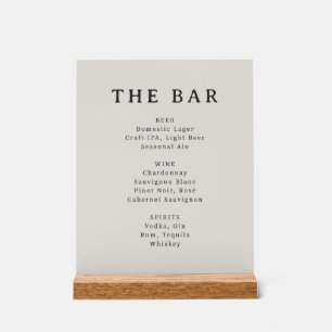 Minimalistisches Beige-Serifen-Bar-Menü Acrylschild