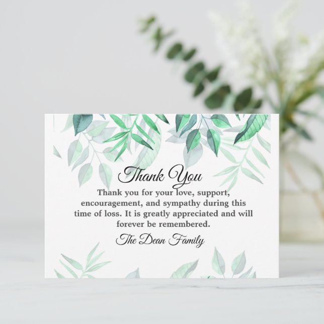 Minimalistisches Beileid Beerdigung Grüne Landscha Dankeskarte (Stehend Vorderseite)