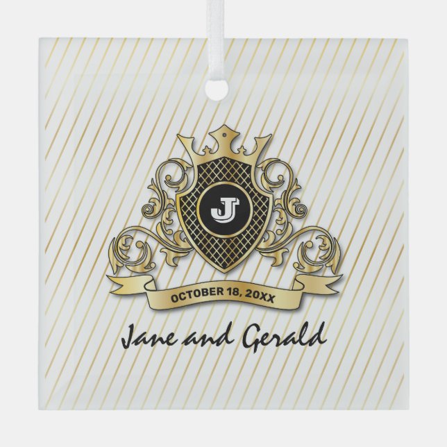 Minimalistisches, benutzerdefiniertes Monogramm-De Ornament Aus Glas (Vorderseite)