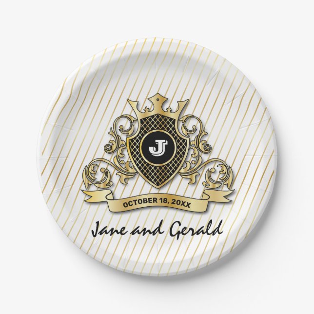 Minimalistisches, benutzerdefiniertes Monogramm-De Pappteller (Vorderseite)