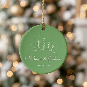 Minimalistisches benutzerdefiniertes Paar Name Grü Keramik Ornament