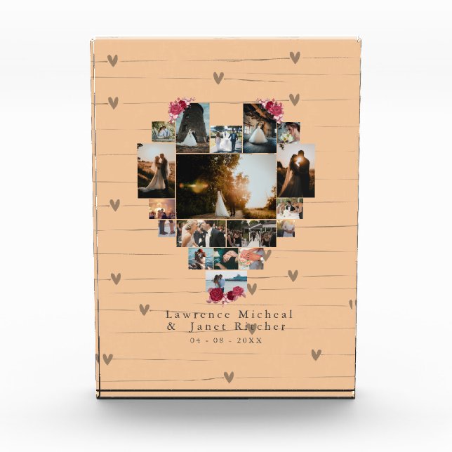 Minimalistisches, benutzerdefiniertes Rosa 18 Herz Fotoblock (Vorderseite)