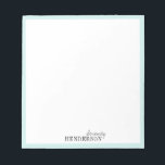 Minimalistisches berufliches personalisiertes Schr Notizblock<br><div class="desc">Elegant modern minimalist typography name design with color editable aqua blue border,  simple and stylish. great professional personalized stationery. See all the matching piets in collection</div>