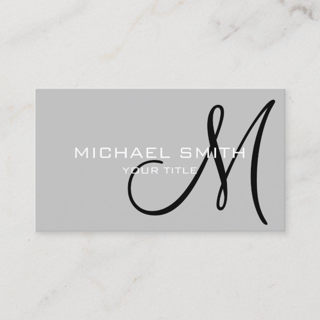 Minimalistisches Berufliches Silver Monogramm Visitenkarte (Vorderseite)