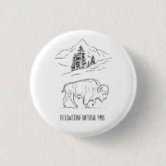 Minimalistisches Bison im Berglandschaft Shirt Button