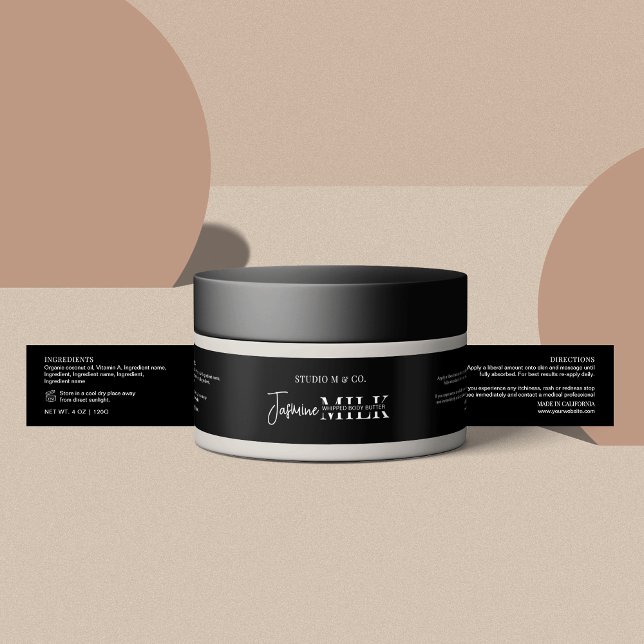 Minimalistisches Black 4 OZ Bath Body Jar Wrapper- (Modern black cosmetic 4 OZ jar product label *please verify size to ensure a good fit)