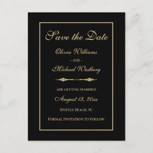 Minimalistisches Black Gold Chic Elegante Save the Postkarte