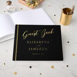 Minimalistisches Black Gold Foil Hochzeitsbuch Gästebuch