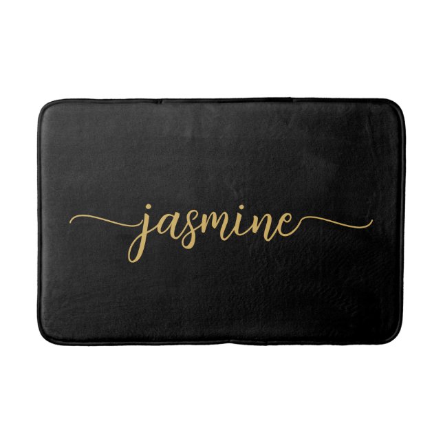Minimalistisches Black Gold Girl Monogram Name Scr Badematte (Vorderseite)