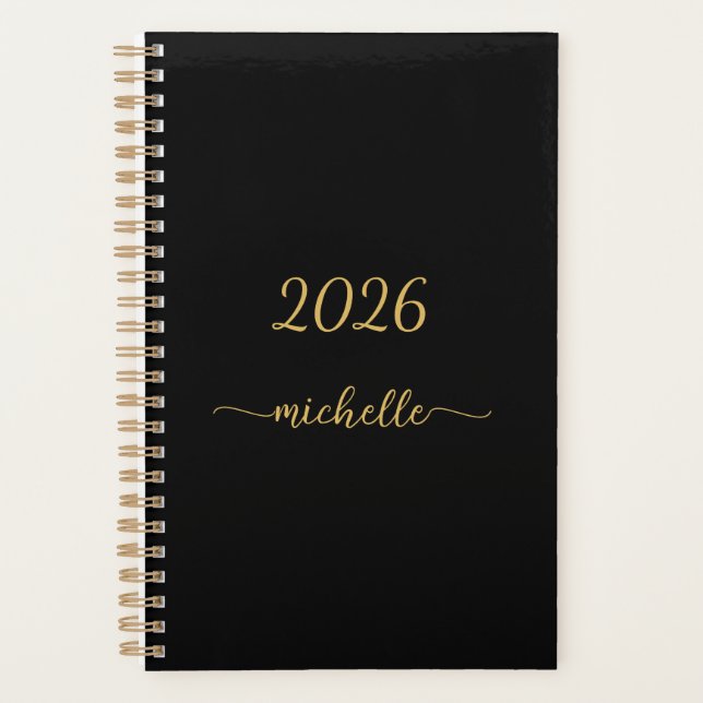 Minimalistisches Black Gold Monogram Name Girl Scr Planer (Vorderseite)