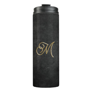 Minimalistisches Black & Gold Vintag Luxus Monogra Thermosbecher