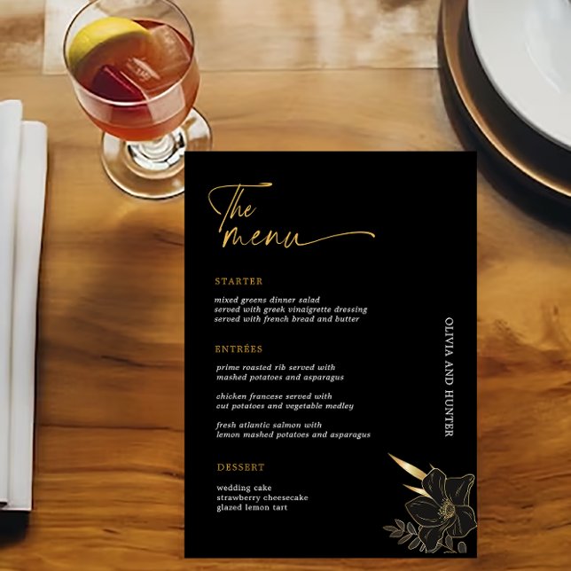 Minimalistisches Black & Gold Wedding Drinks Bar M Menükarte (Minimalist Black & Gold Wedding Drinks Bar Menu
)