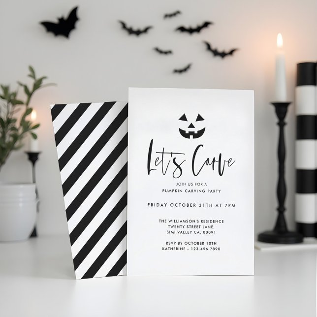 Minimalistisches Black Halloween Pumpkin Carving P Einladung (Minimalist Black Halloween Pumpkin Carving Party Invitation)
