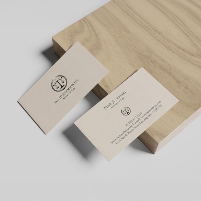 Minimalistisches Black Justice Logo auf Beige Line Visitenkarte (Von Creator hochgeladen)