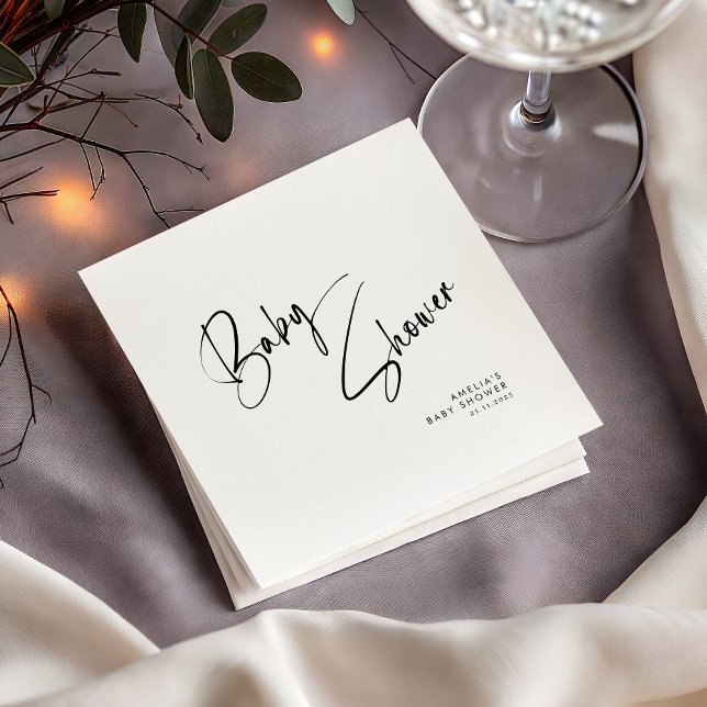 Minimalistisches Black Script Modernes Baby Dusche Serviette (Von Creator hochgeladen)