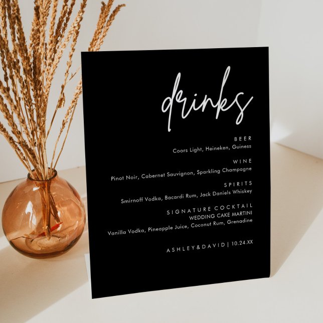 Minimalistisches Black Wedding Drinks Bar Menu Sockelschild (Von Creator hochgeladen)