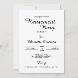 Minimalistisches Black & White Doctor Retirement P Einladung