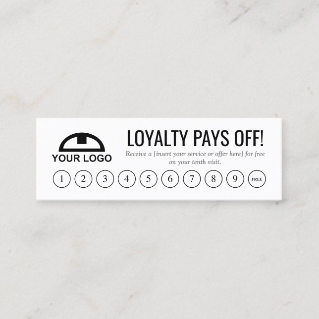 Minimalistisches Black & White Loyalty Punch-Logo Treuekarte (Vorderseite)