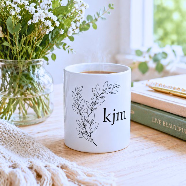 Minimalistisches Blattmonogramm  Kaffeetasse (Von Creator hochgeladen)