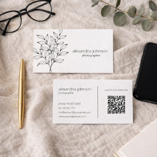 Minimalistisches Blattwerk mit QR-Code Visitenkarte