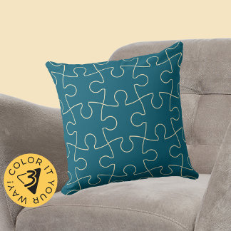 Minimalistisches Blau- und Gelb-Jigsaw-Puzzle-Must Kissen