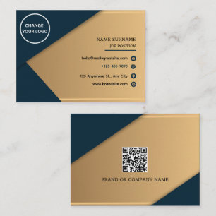Minimalistisches Blau- und Gold-Firmenlogo QR-Code Visitenkarte