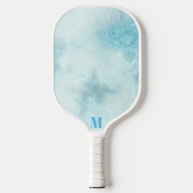 Minimalistisches Blau und Weiß Moderne Monogramm Pickleball Schläger (Vorderseite)