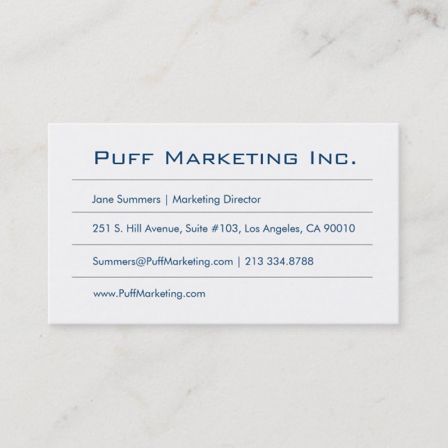 Minimalistisches Blau Visitenkarte (Vorderseite)