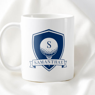 Minimalistisches Blau-Weiß-Modernes Initialen-Mono Kaffeetasse