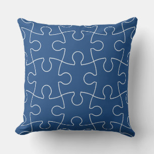 Minimalistisches Blau-Weiß-Puzzle-Teile-Muster Kissen