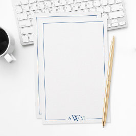 Minimalistisches blaues dreibuchstabiges Monogramm Briefpapier