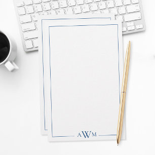 Minimalistisches blaues dreibuchstabiges Monogramm Briefpapier